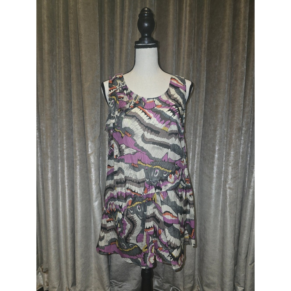 Edme and Esyllte Print Silk Cotton Ruffle Sleeveless Top Purple Grey Size 8